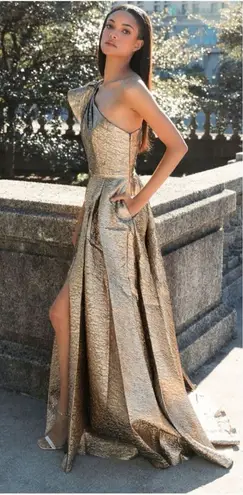 Mac Duggal 67297 One Shoulder Metallic Ballgown Bronze 12