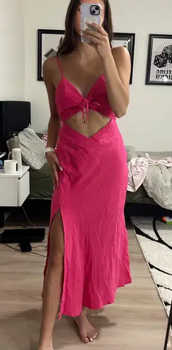 Selfie Leslie Twin Flame Drawstring Bust Midi Dress in Hot Pink