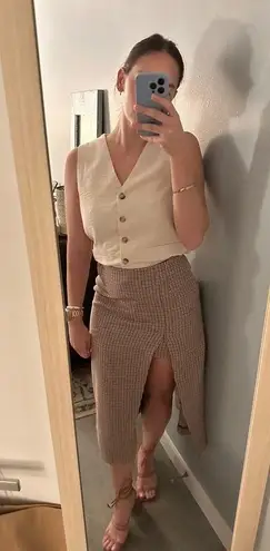 Maje Jaisa Brown Plaid Wool Blend Front Back Slit Edgy Pencil Skirt Size US 8 - Image 16