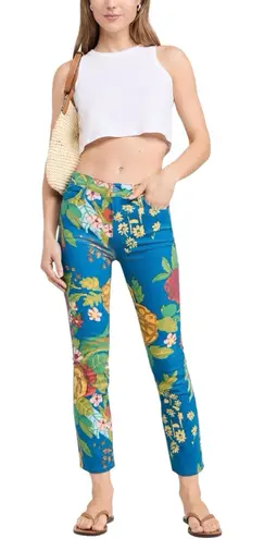 NWT MOTHER The Mid Rise Dazzler Cropped Jeans Blue Floral Mid Rise Sz 25 $228