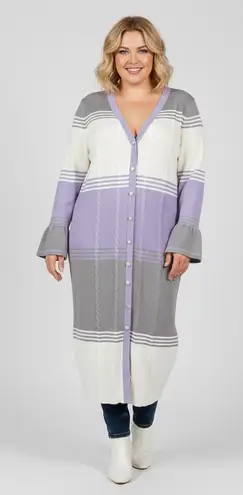 Ashley Stewart Lavender and Gray Striped Cardigan