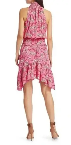 ALC Frank A.L.C 100% Silk Cody Floral Print Asymmetrical Halter Neck Midi Dress Pink 8