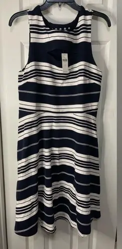 Maeve by Anthropologie NWT Riley Stripe Knee Length Navy White Cut Out Dress 14