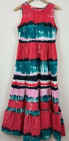 Tyler Boe 100% Cotton Pink and Blue Colorful Stripe Maxi Dress Sundress, M Size M
