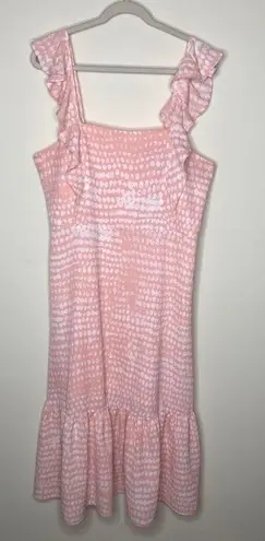 BCBG Paris Ruffle Strap Midi Dress Blush Pink White Polka Dots Womens Size XL