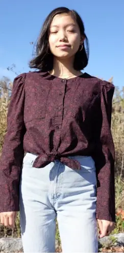 Prairie Underground Sax 100% Cotton Tie Long Sleeve Blouse Size Large Red