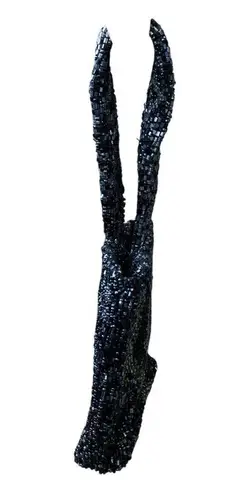 Moyna vintage black and silver beaded women's mini purse handbag wristlet