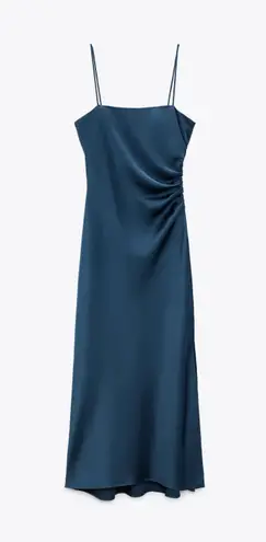 ZARA SATIN EFFECT SLIP DRESS SPECIAL EDITION Duck blue