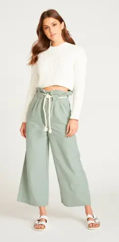 Driftwood Vicki Paper Bag Waist High Rise Cropped Wide Leg Pant in Aloe Size 29