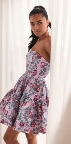 Mac Duggal Pink Floral Strapless Mini Dress 4