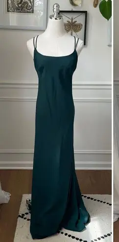 Vintage 90s Night Way Emerald Green Strappy Back Slip Dress Gown 4 XS