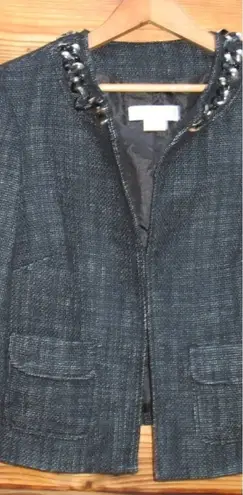 Michael Kors Metallic Tweed Blazer Jacket Black Size 4