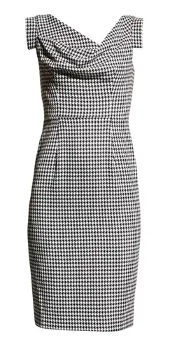 Black Halo NWT Jackie O in Black White Classic Chic Houndstooth Sheath Dress 4