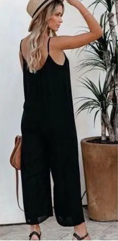 Carly Jean Los Angeles | Black Jumpsuit Wide Leg Cropped Linen Blend | Small - Image 2