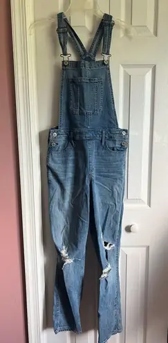 Hollister Distressed Denim Overalls  Ripped Boyfriend Short Light Wash - Image 1