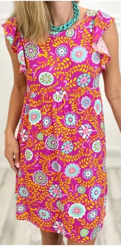 NWT Emily Wonder Pink Floral Print Tie Back Dress Sundress Multicolor Size 1X