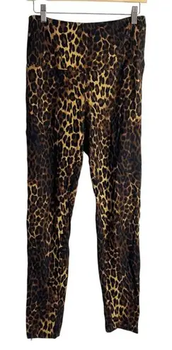 IMAN Black Brown Leopard Animal Print Zip Ankle High Rise Leggings Size Medium