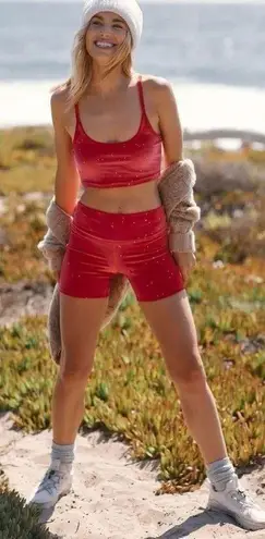 Beach Riot NWT Glitter Bike Short in Fiery Red Velvet Size XS