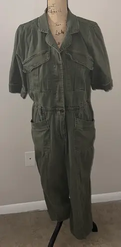 Democracy Olive Green Stretch Cotton Twill Jumpsuit