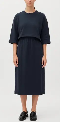COS  Navy Layered Midi Dress Size 4 Minimalist Modern Workwear - Image 1