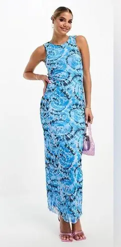 NWOT Something New Serena Print Sleeveless Mesh Maxi Dress Malibu Blue XS