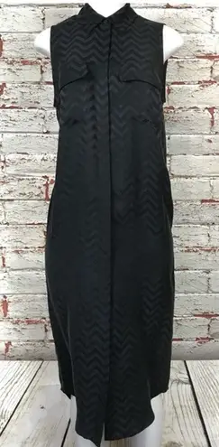 Equipment Femme Tegan Dress S P 100% Silk Black Chevron Sleeveless Button Front