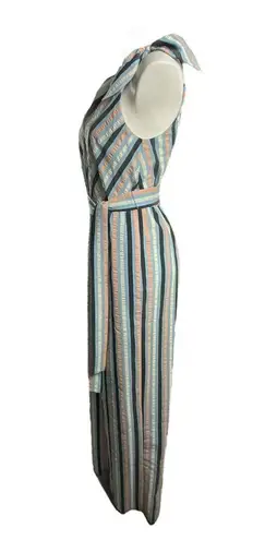 Lela Rose Stripped V Neck Bow Tie Belted Wide Leg Jumpsuit Size 2