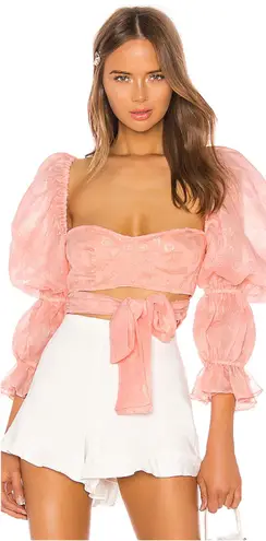 For Love & Lemons  Blouse Hampton Crop Top Long Puff Sleeve Cropped in Rose XS