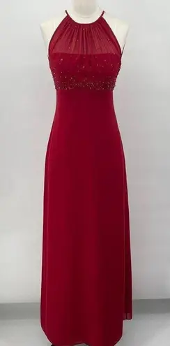 Vintage Y2k Beaded Evening Gown Maxi Dress Halter Neck Empire Waist Red Womens 0
