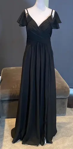 Women’s Black Full Length Cold Shoulder Chiffon Formal Dress Leg Slit Size 8