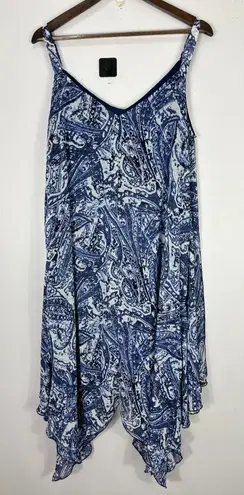 cupio Dress L Blue White Paisley Handkerchief Hem Fairy Boho Whimsical Resort