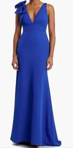 Mac Duggal NWOT Bow Royal Blue Shoulder V-Neck Gown sz 2