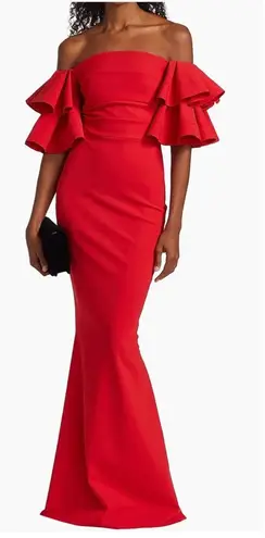 Chiara Boni La Petite Robe Pavarti Off Shoulder Gown Passion Red Size 14 NWT