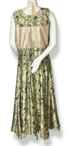 Indian Dress Rhinestones Floral Size XL Green Ruched Top Maxi Floral Embellished