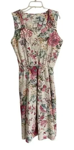 Vintage New Looks BoHo Granny Floral Midi dress women’s *16 modest  Pink