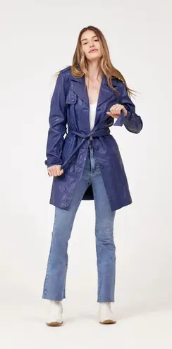 Mauritius Lailah CF leather trench coat jacket in royal blue size S small NWT