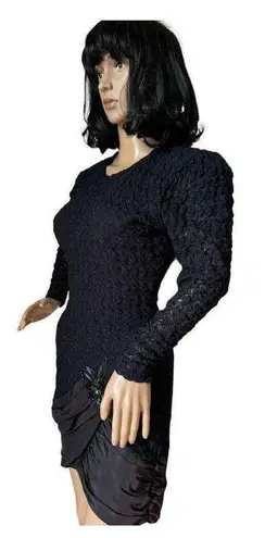 Vintage 80's Diamond's Run by Wayne Diamond sequin beaded black dress X