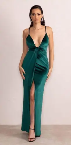 Club L London Women’s Bottle Emerald Green Velvet Plunge Neck Twist Maxi Dress 8