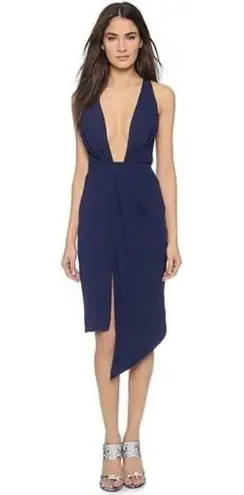 NICHOLAS Navy Crepe Deep V Gathered Sleeveless Dress Size 8 Formal Cocktail Blue