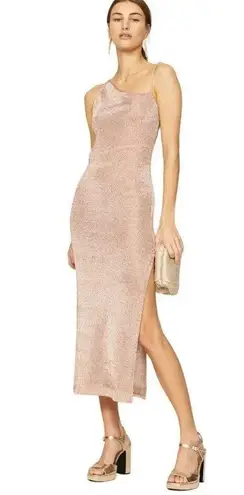 Third Form Heavy Metal Knit Slip Dress in Rose Gold 2 Womens Midi Semi Sheer Pink - Image 1