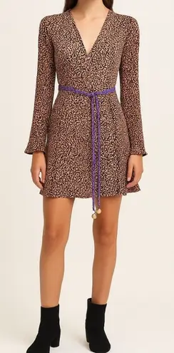 Nanushka Suki Rope Belted Graphic Animal Print Mini Dress Size L