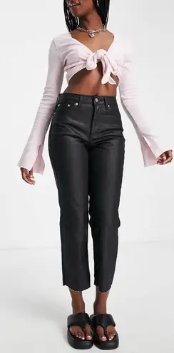 Topshop Straight Jeans in Coated Black