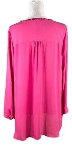 cj banks Blouse Fuchsia 14W X Pink Jeweled Long Sleeve New