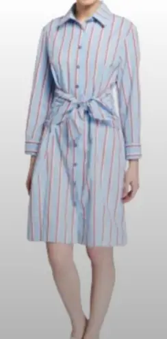 Finley Eliss Blue, red, gold and white striped cotton shirt dress. Size XS Blue