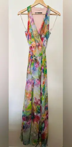 Leslie Fay Floral Multicolor Maxi Dress Women’s chiffon Sz 6 Sleeveless
