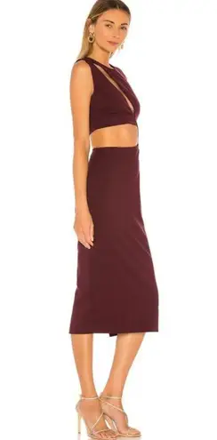 NBD Kiari Midi Plum Brown Burgundy Maroon Cut-Out Cutouts Midriff Pencil Dress