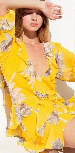MISA Los Angeles Womens Evele Yellow Floral Printed Ruffle Mini Dress Romantic M