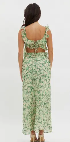 Here Comes the Sun Second Chances Ruffle Trim Maxi Dress Flowers Green NWT Size M