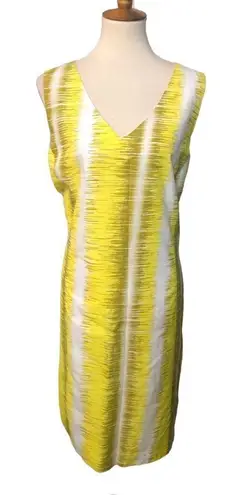 Larry Levine yellow white and beige print sheath dress fully lined
