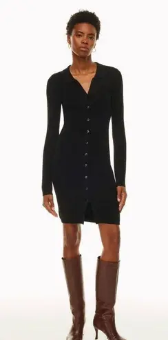 Wilfred Aritzia  Cove Dress Women's S Black Button Up Ribbed Sweater Viscose NEW